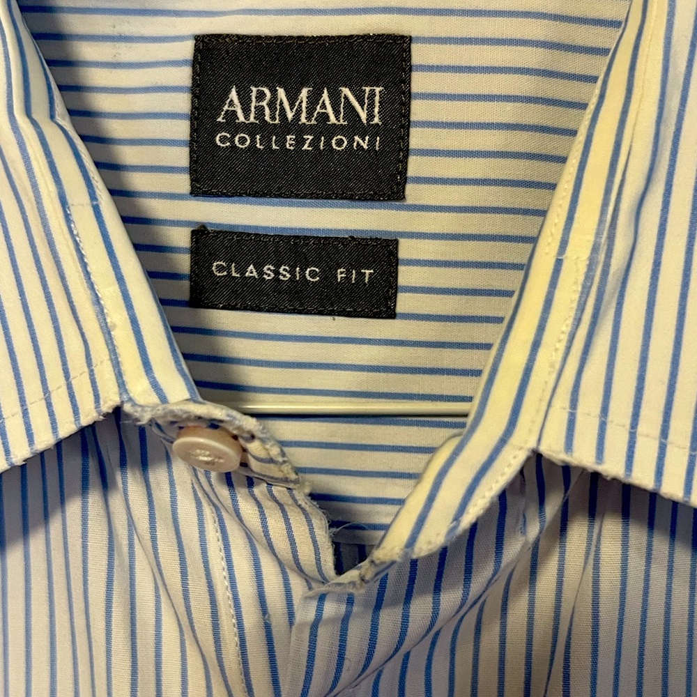 Armani Collezioni Mens Striped Dress Shirt Classic Fit size 16.5 42 Italy